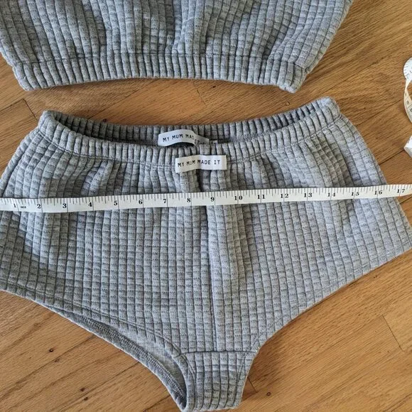 MY MUM MADE IT Grey Quilted Knit Crop Top and Booty Shorts Lounge Set Women’s M - Picture 7 of 7